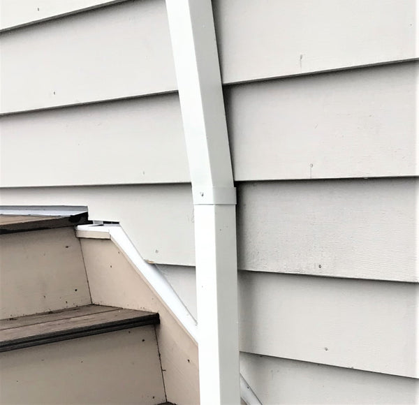 White downspout strap installed on house siding showing proper installation stop gutter noise vibration damascus oregon downspout bracket